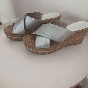 Donald J. Pliner Silver Cork Wedge Sandals